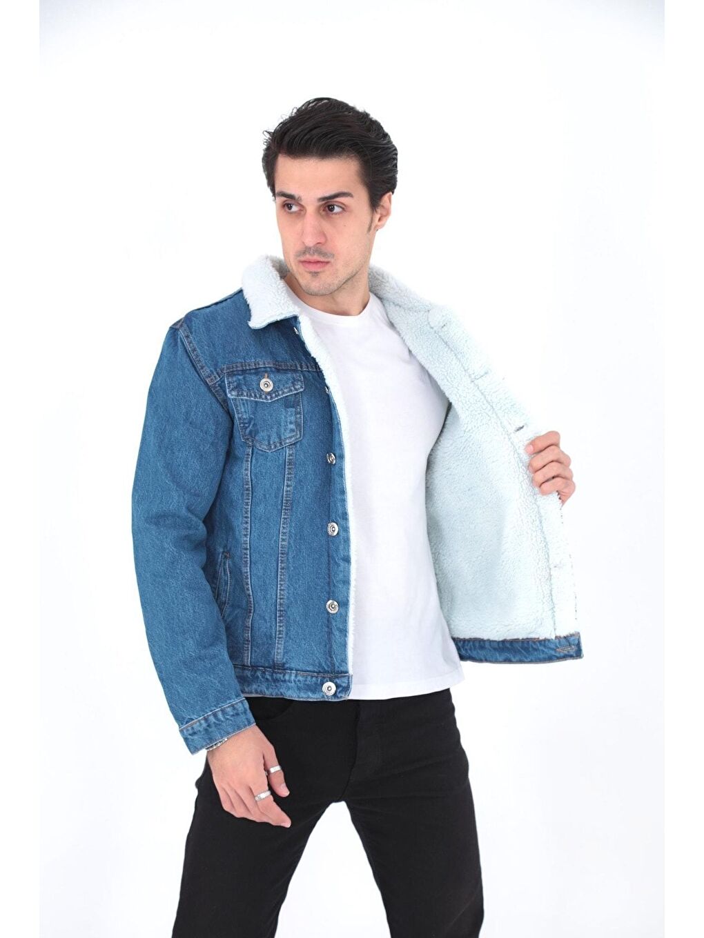 Erkek Trend Kışlık Içi Kürklü Jean Ceket Lacivert-1