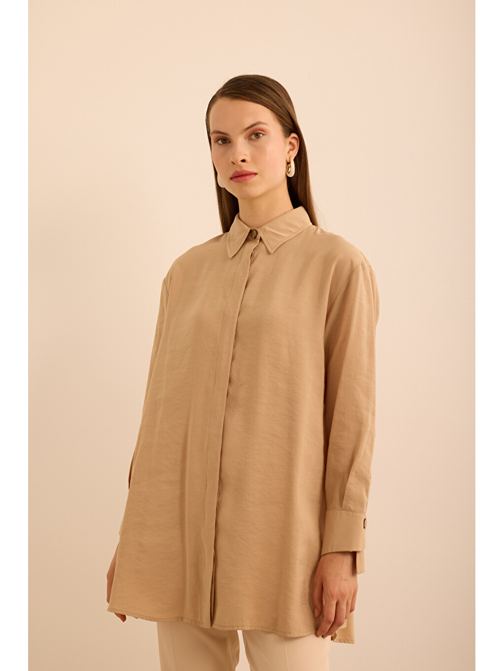 Kahverengi Camel Basic Modal Tunik-3