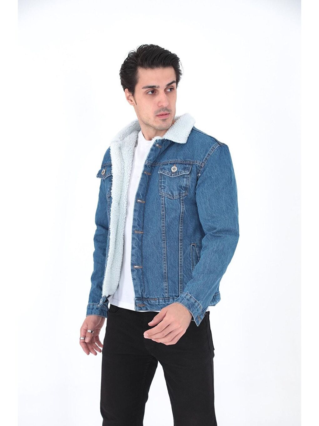 Erkek Trend Kışlık Içi Kürklü Jean Ceket Lacivert-2