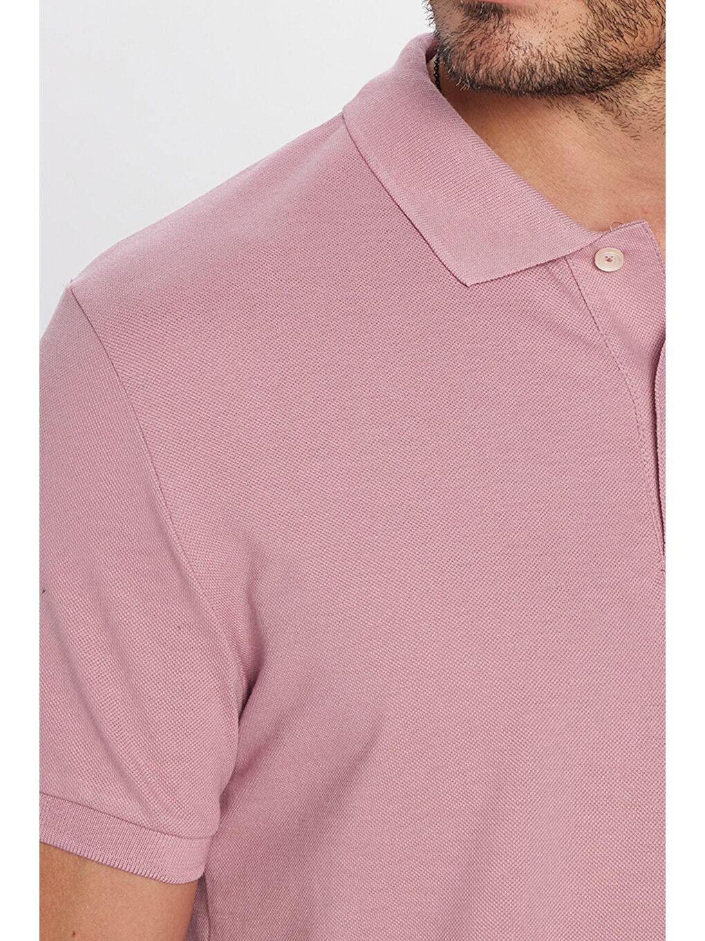 Pembe Erkek Slim Fit Dar Kesim %100 Pamuk Gül Kurusu Polo Yaka Tişört-2