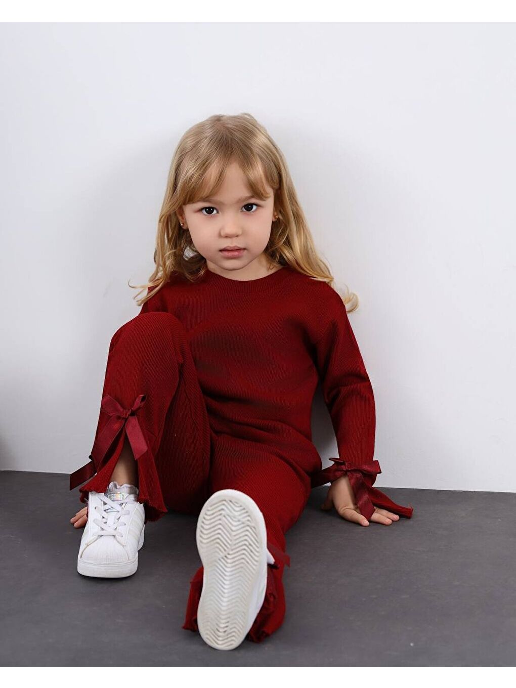 Kız Çocuk Paça Fiyonk Detaylı Kaşkorse Alt Üst Takım Bordo-2
