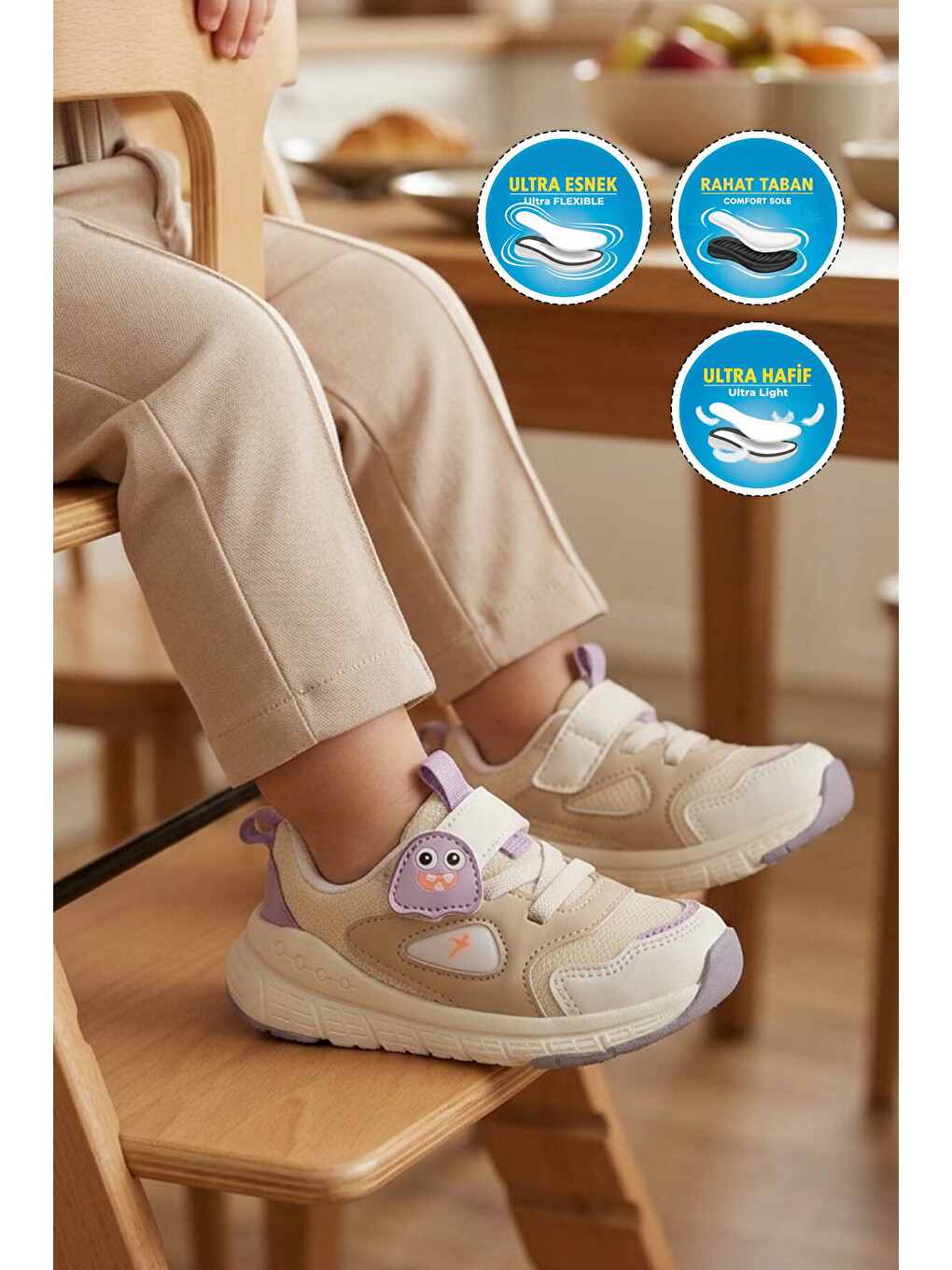 Lila Cırtlı Desenli Anatomik Bebek Spor Ayakkabı Sneaker Dorian İa-2
