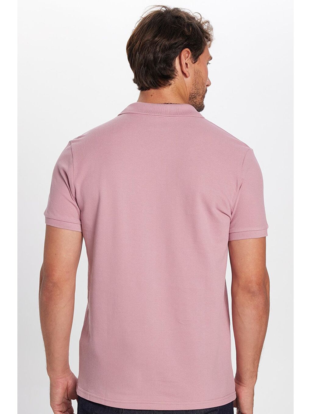 Pembe Erkek Slim Fit Dar Kesim %100 Pamuk Gül Kurusu Polo Yaka Tişört-4