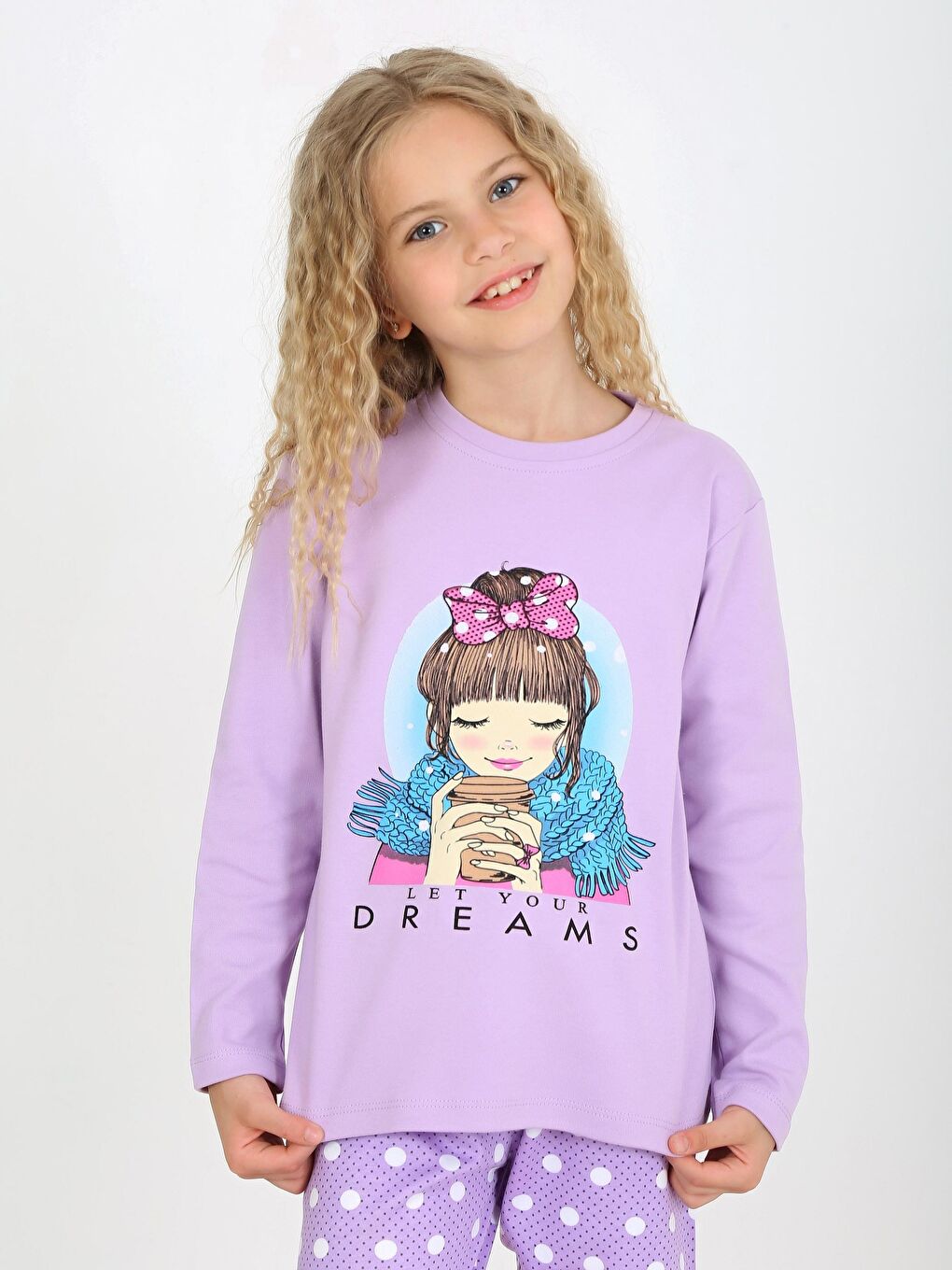 Lila Kız Çocuk Uzun Kollu %100 Pamuklu Pijama Takımı Let Your-1