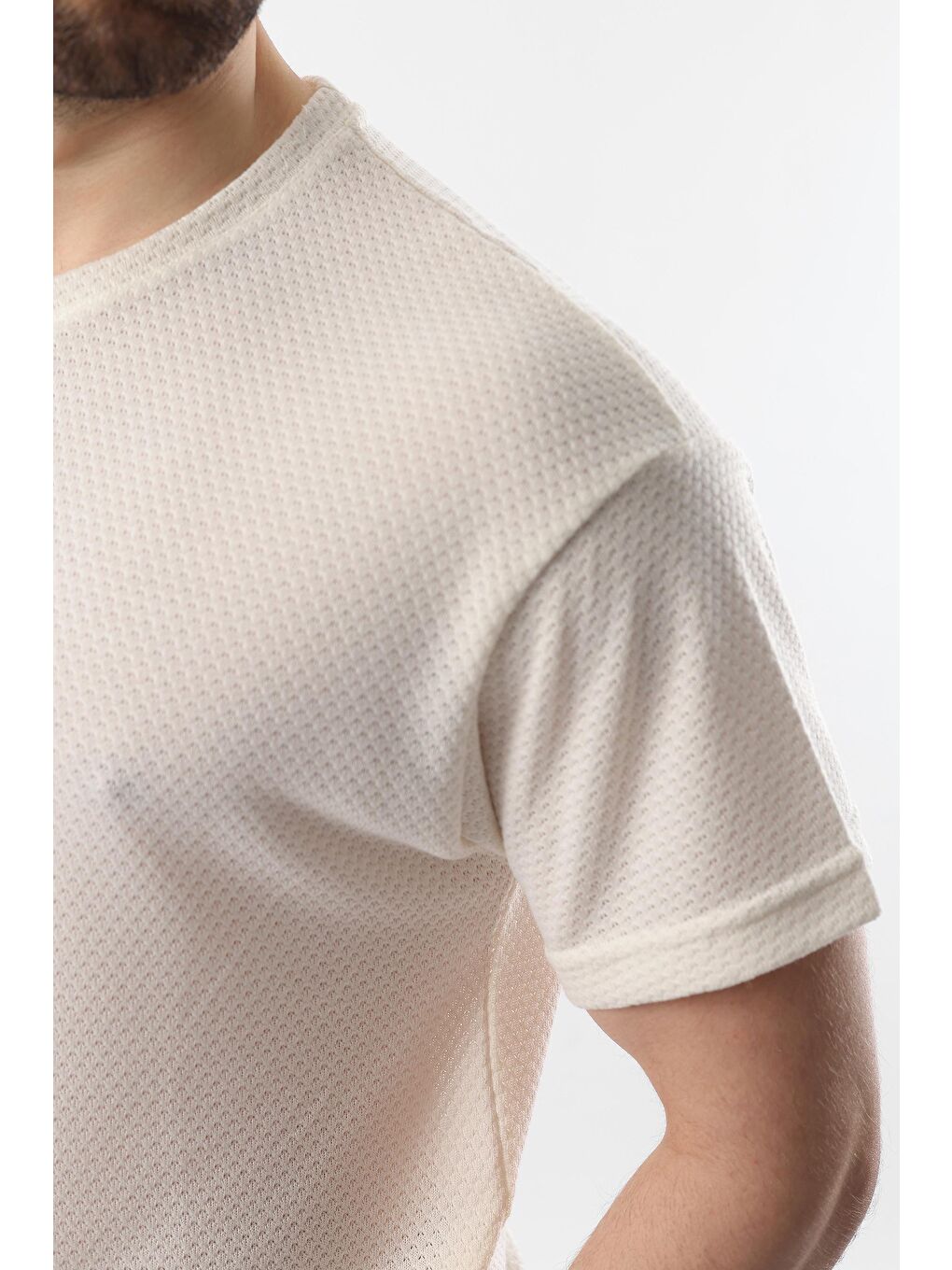 Ekru Bisiklet Yaka Erkek Tişört E7128-2