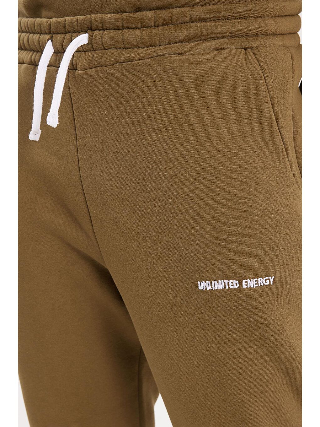 Erkek Relax Fit Pamuklu 3 İplik Yumuşak Dokulu İçi Polarlı Bisiklet Yaka Haki Eşofman Takımı-2