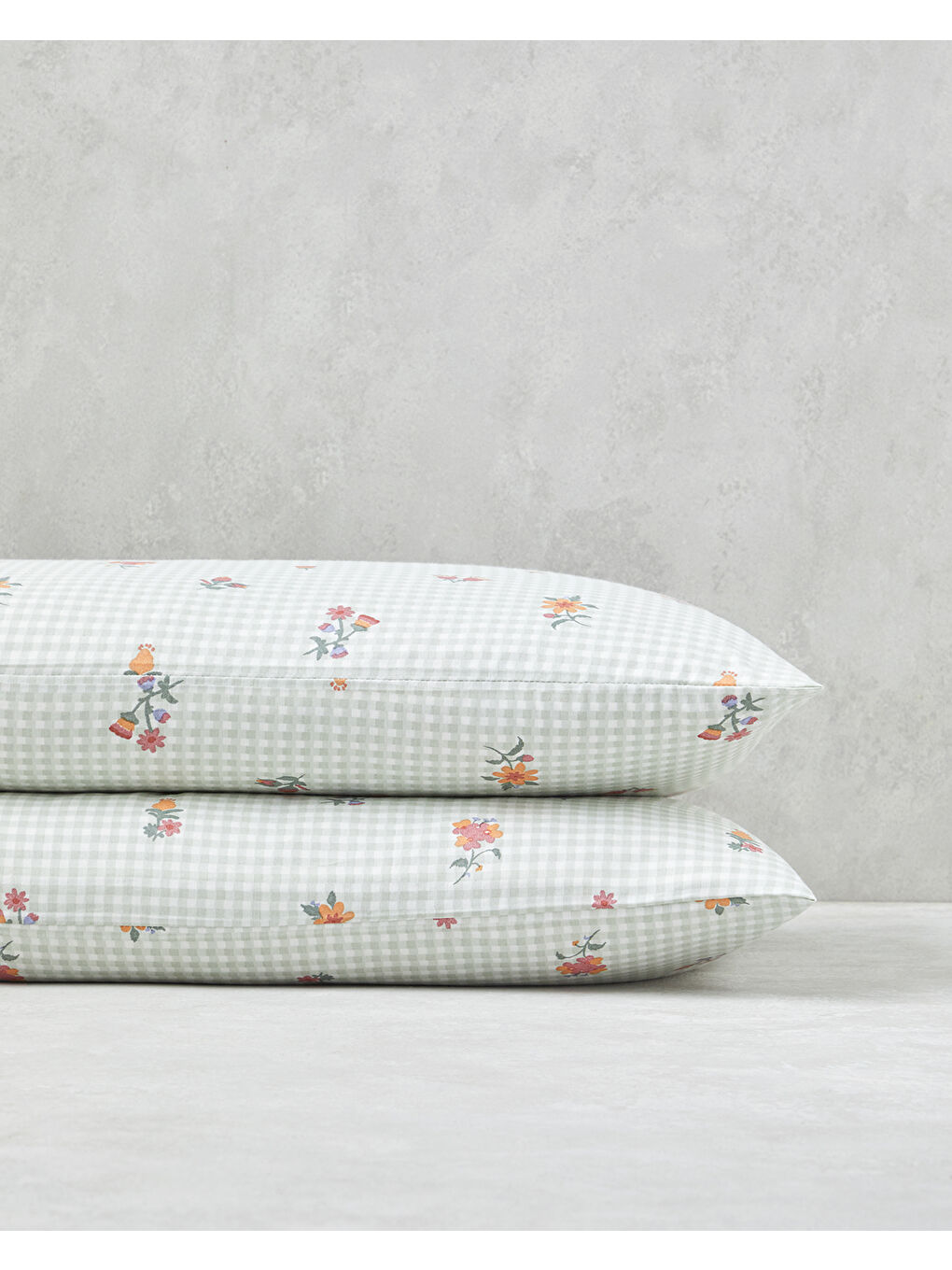 Floral Plaid Kolay Ütülenir 2'li Yastık Kılıfı 50x70 cm Pembe - Yeşil-1