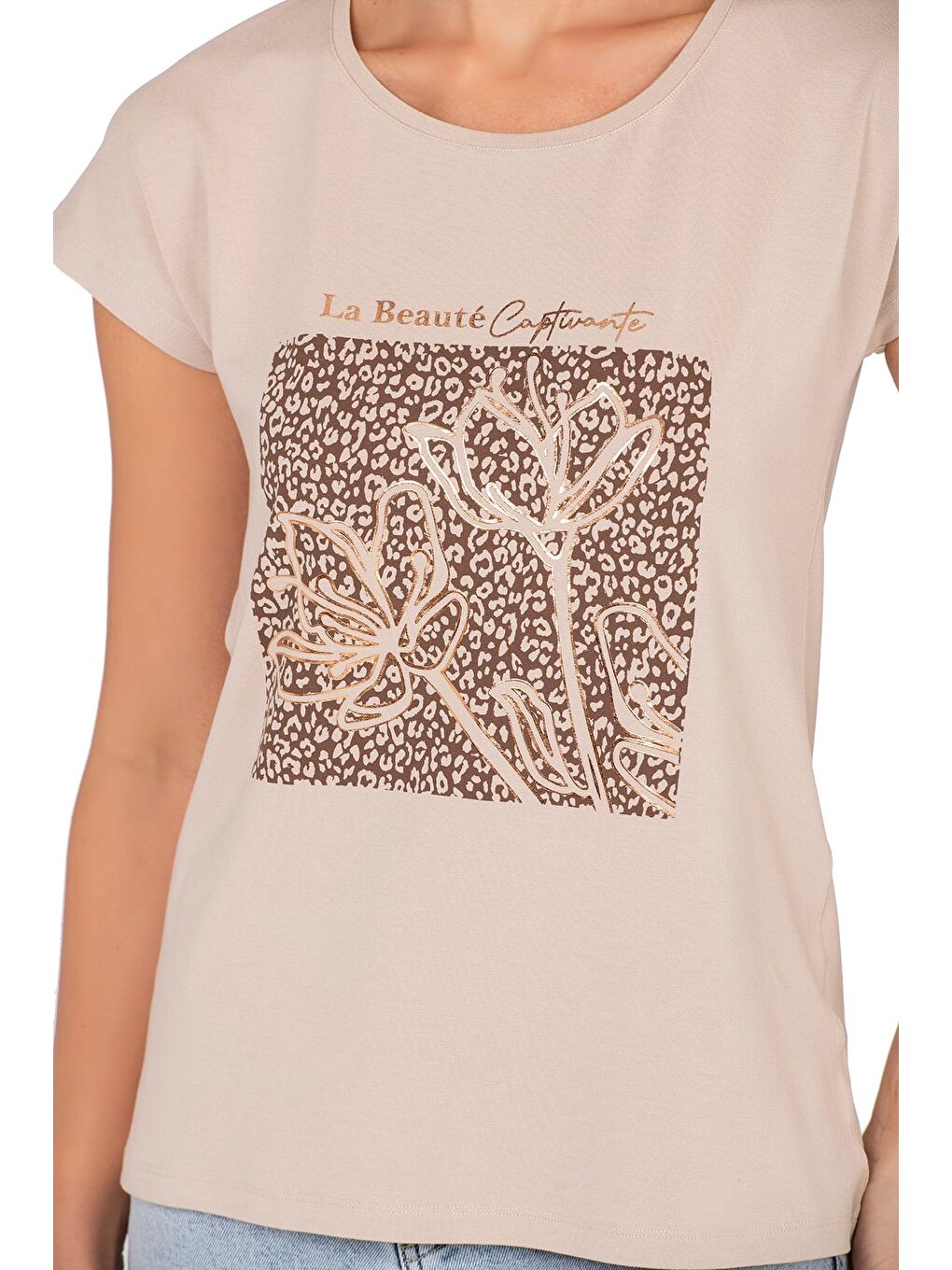 Kadın Viskon Çiçek Desenli Bluz | Kahverengi 27082-1