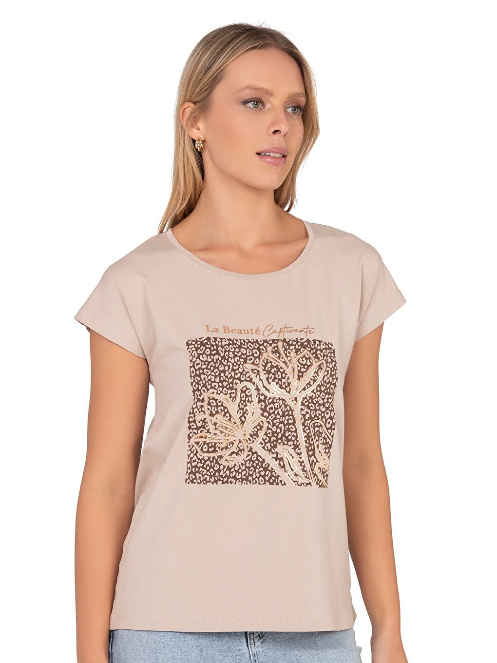 Kadın Viskon Çiçek Desenli Bluz | Kahverengi 27082-2