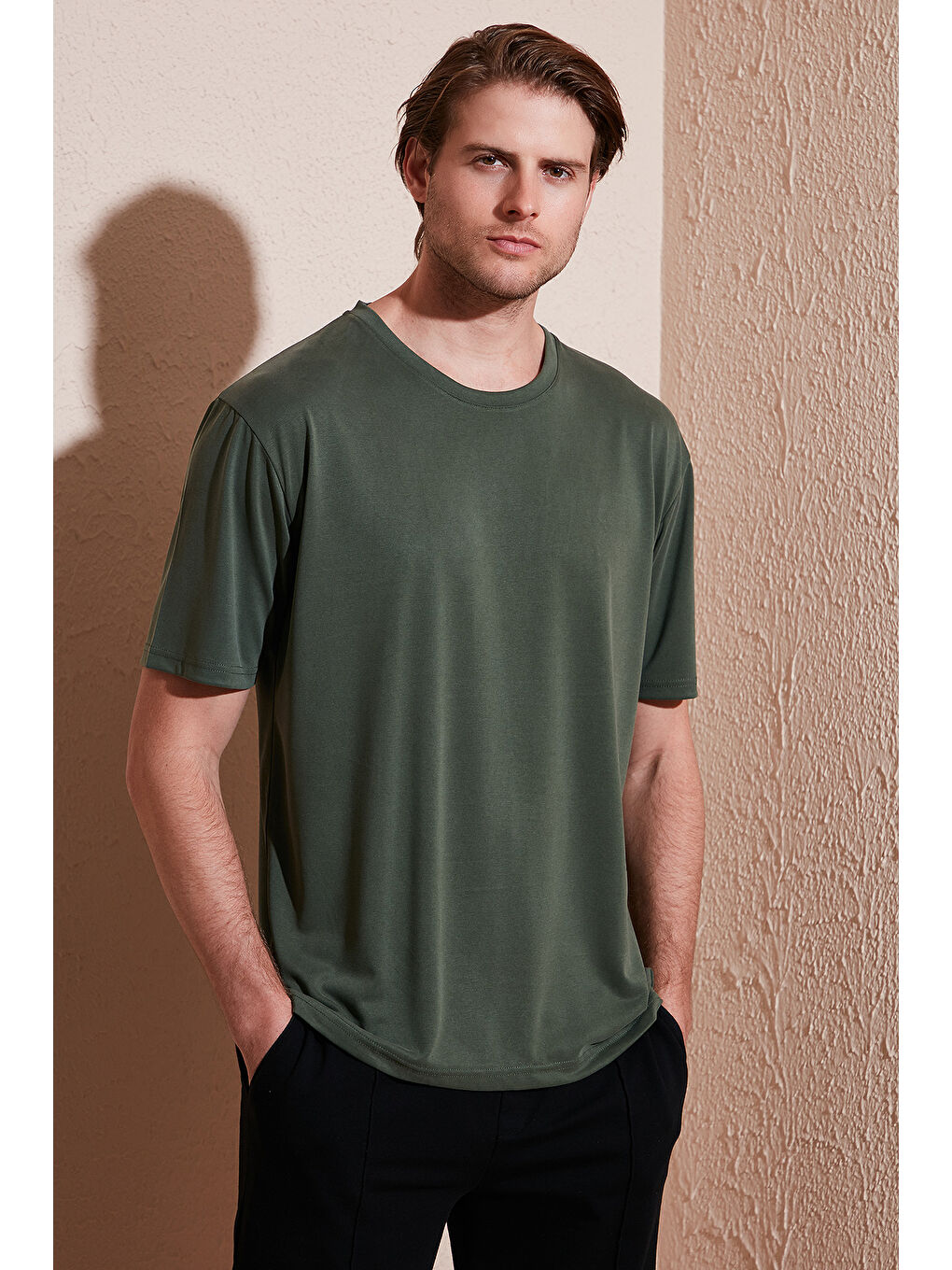 Haki Regular Fit Bisiklet Yaka Basic Erkek Tişört 5902924