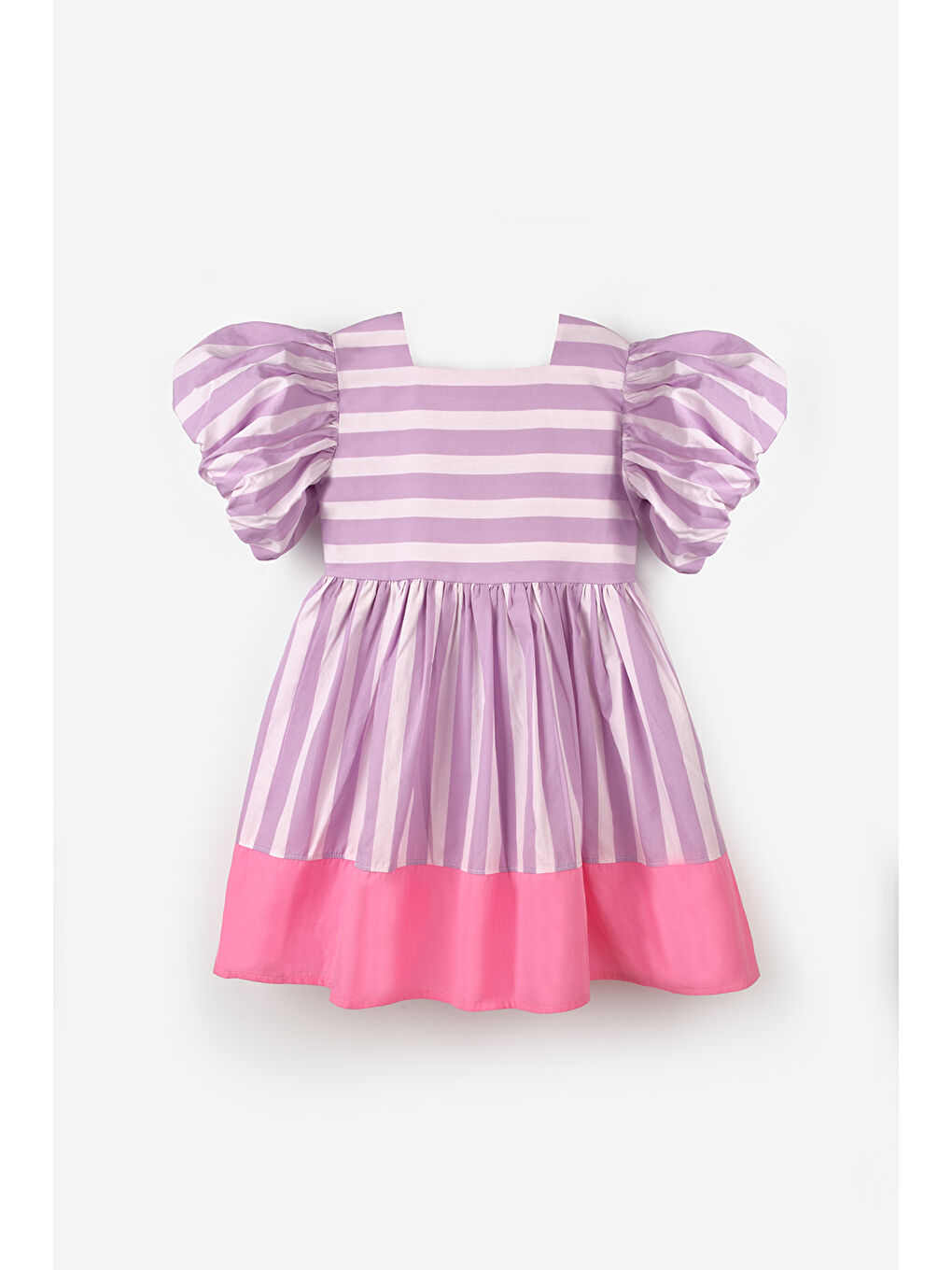 Lila Çizgili Kız Çocuk Poplin Elbise - Juno-4
