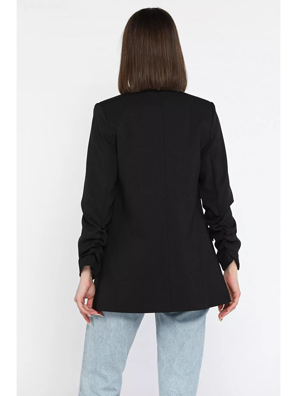 Siyah Kol Büzgülü Kadın Blazer Ceket-2