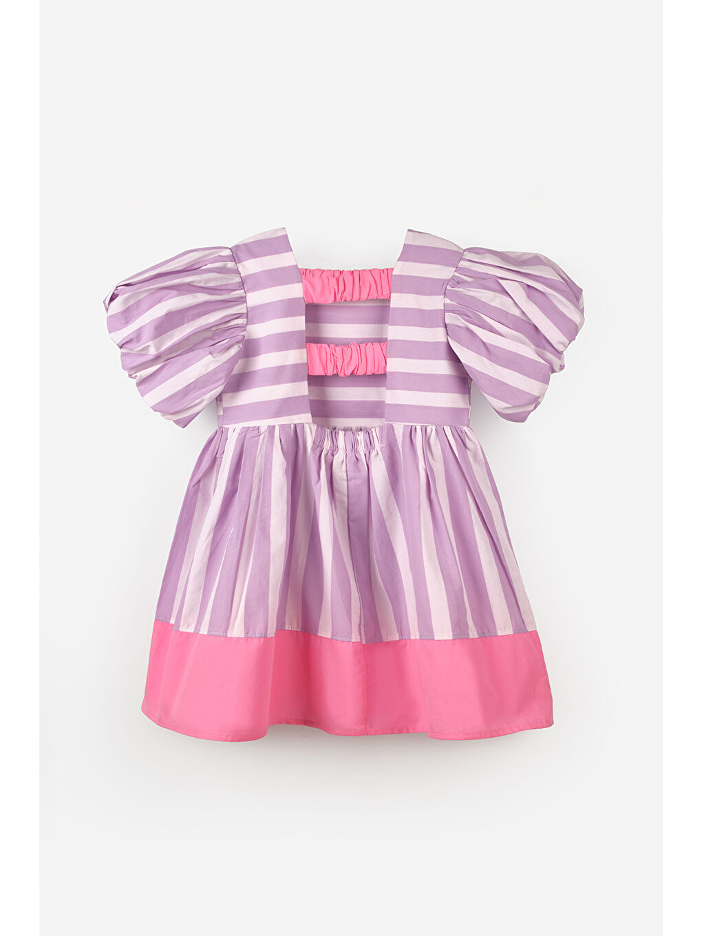 Lila Çizgili Kız Çocuk Poplin Elbise - Juno-5