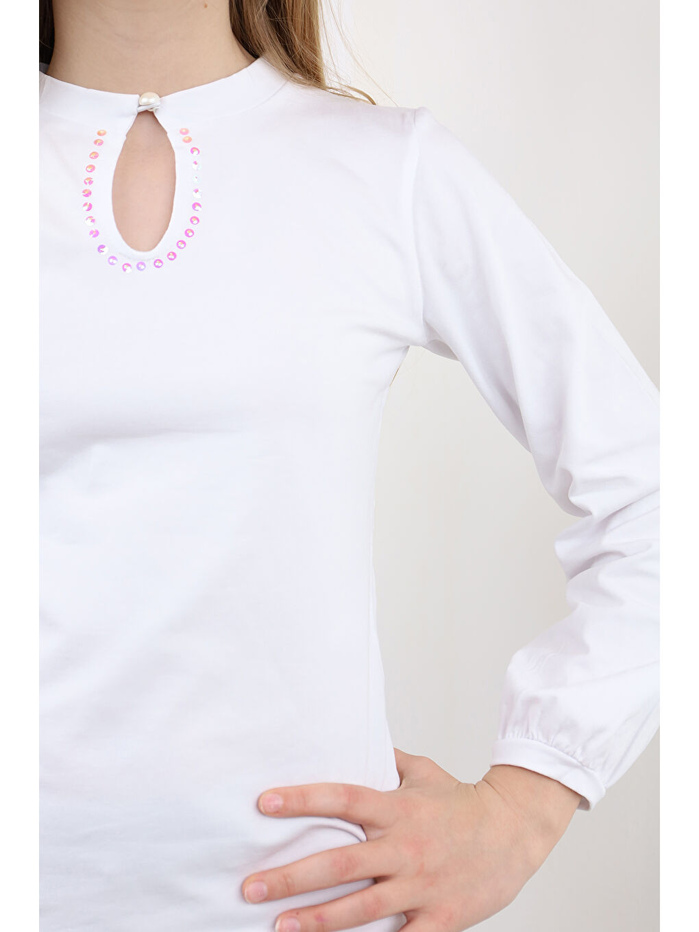 Beyaz Kız Çocuk Okul Tişört-1