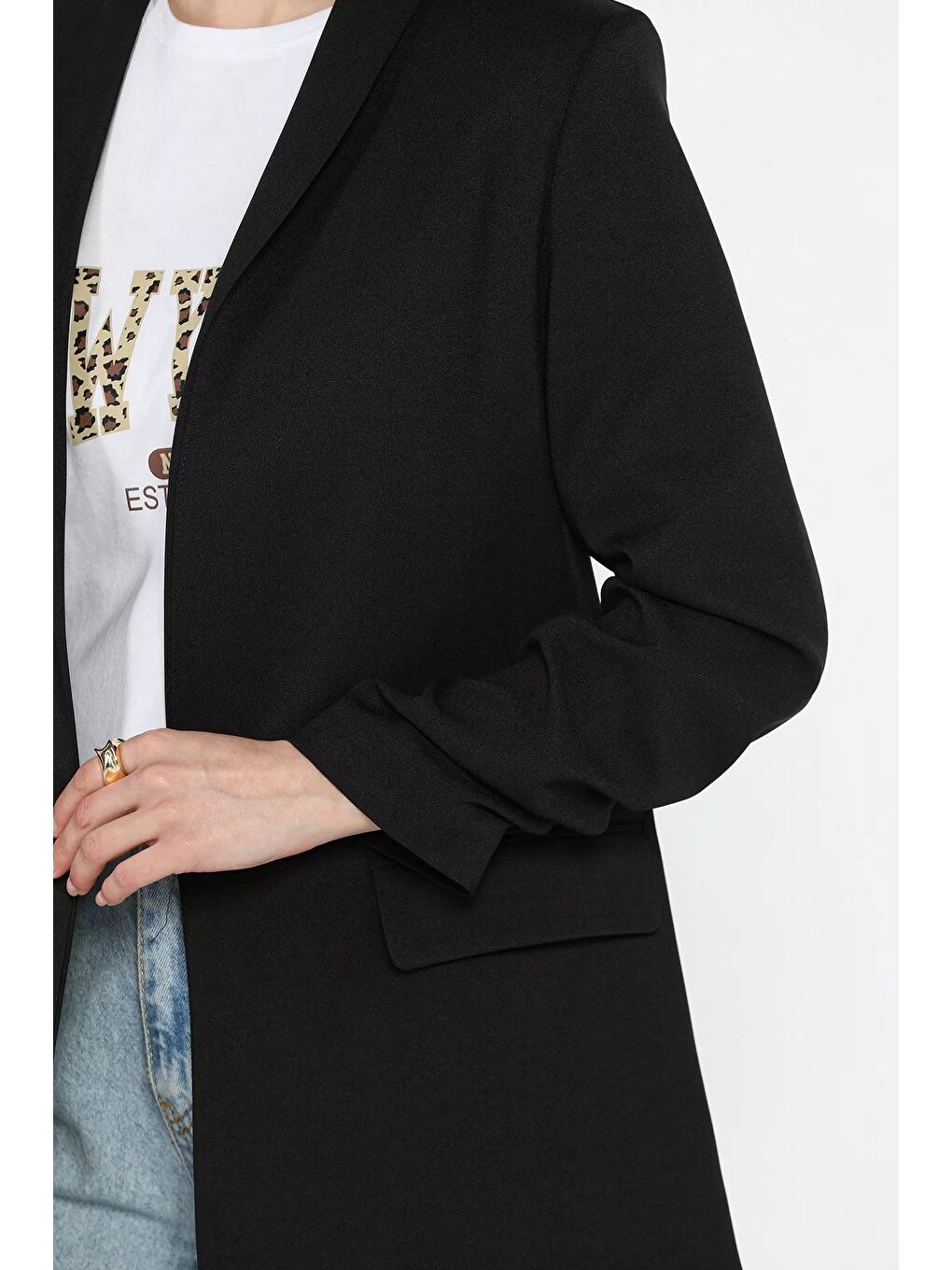 Siyah Kol Büzgülü Kadın Blazer Ceket-3