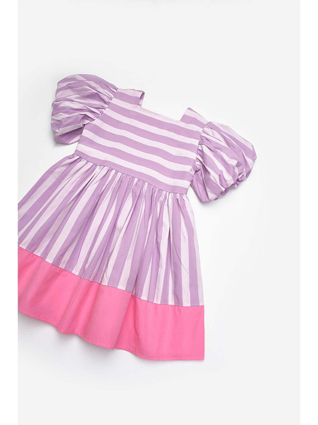 Lila Çizgili Kız Çocuk Poplin Elbise - Juno-6