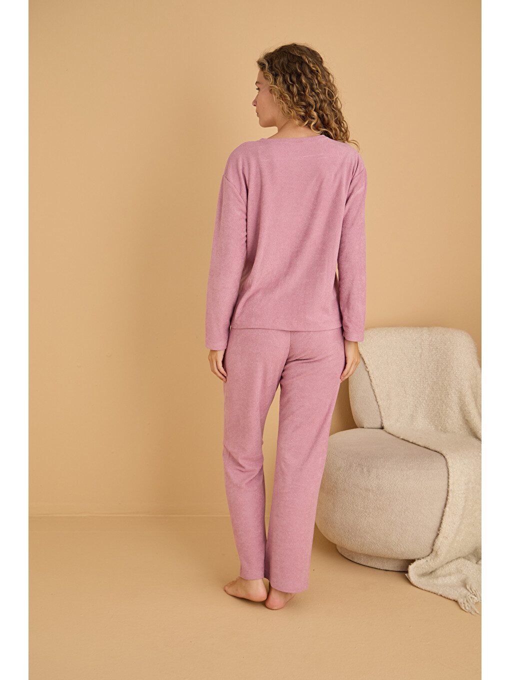 Pembe Nakışlı Havlu Kumaş Örme Pijama Takım25226007-1