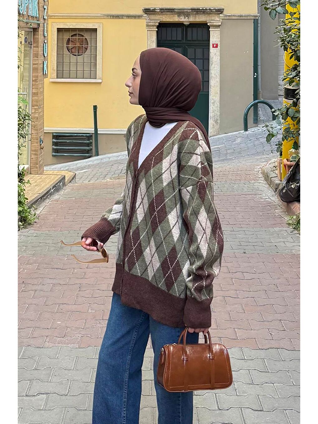 Bisiklet Yaka Kısa Hırka Haki-1