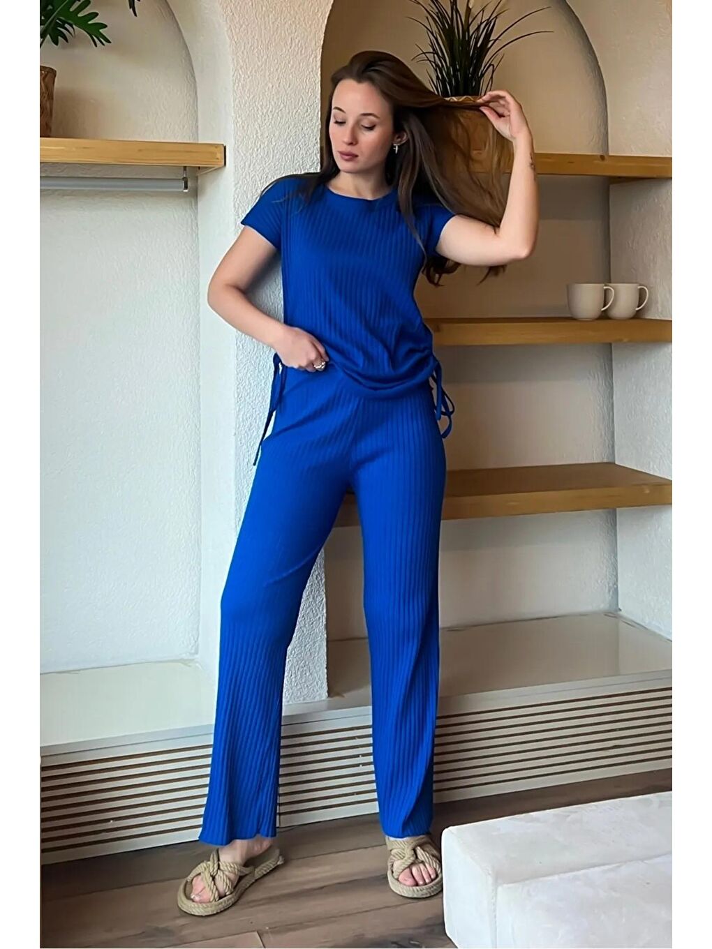 Mavi Kadın Yanları Büzgülü Kaşkorse Alt Üst Takım 60161020