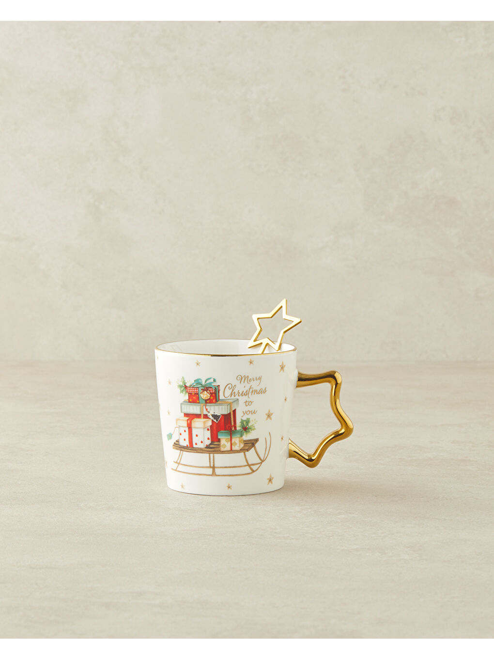 Presents New Bone China Kaşıklı Yılbaşı Kupa 360 ml Kırmızı - Yeşil-1