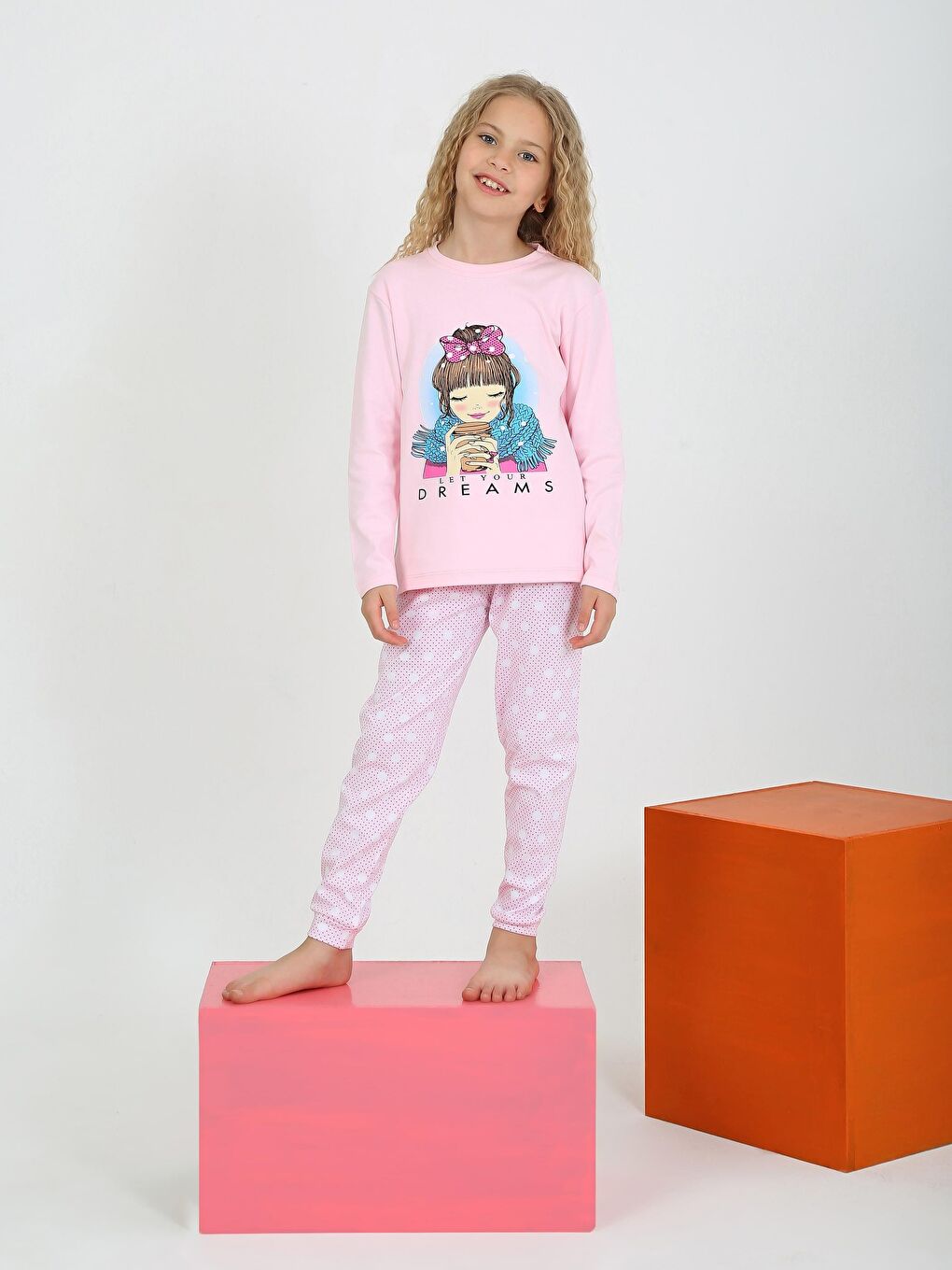 Pembe Kız Çocuk Uzun Kollu %100 Pamuklu Pijama Takımı Let Your-2
