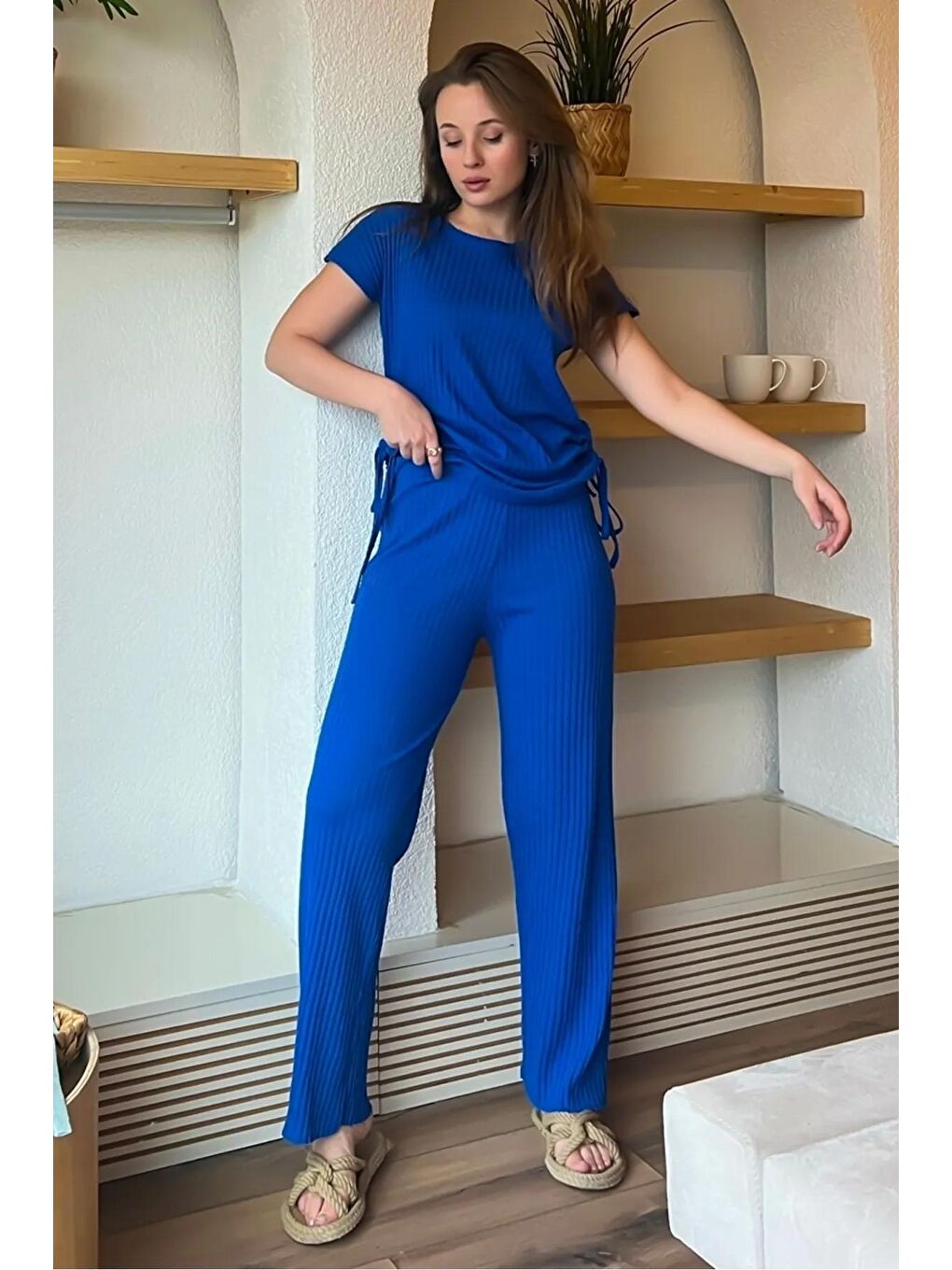 Mavi Kadın Yanları Büzgülü Kaşkorse Alt Üst Takım 60161020-1