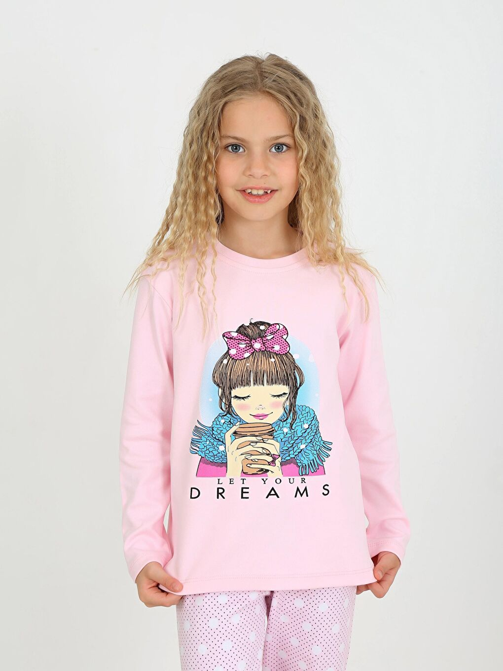 Pembe Kız Çocuk Uzun Kollu %100 Pamuklu Pijama Takımı Let Your-3