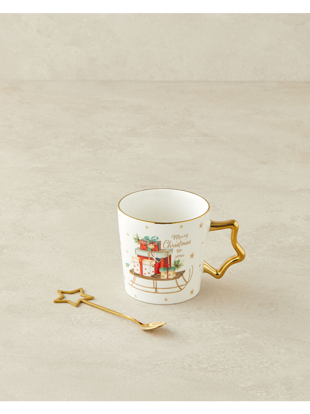 Presents New Bone China Kaşıklı Yılbaşı Kupa 360 ml Kırmızı - Yeşil-2