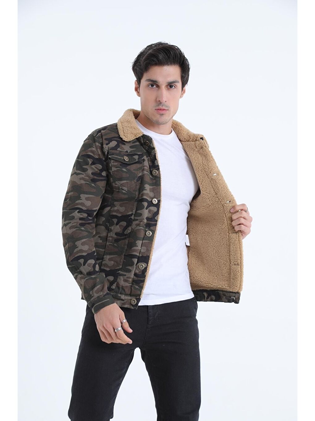 Karışık Erkek Içi Kürklü Jean Ceket-1