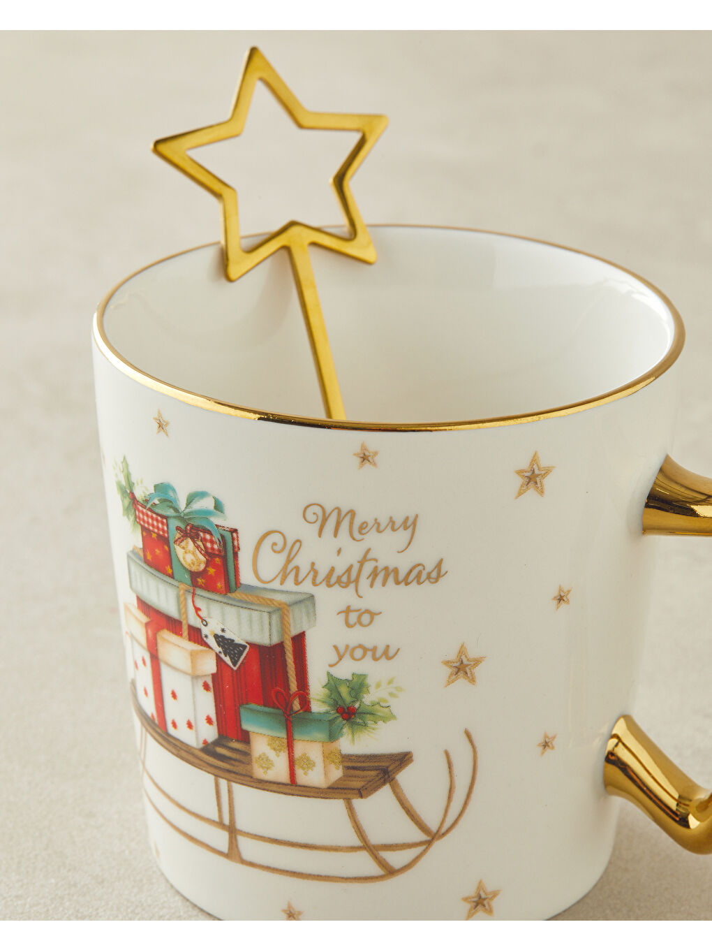 Presents New Bone China Kaşıklı Yılbaşı Kupa 360 ml Kırmızı - Yeşil-3