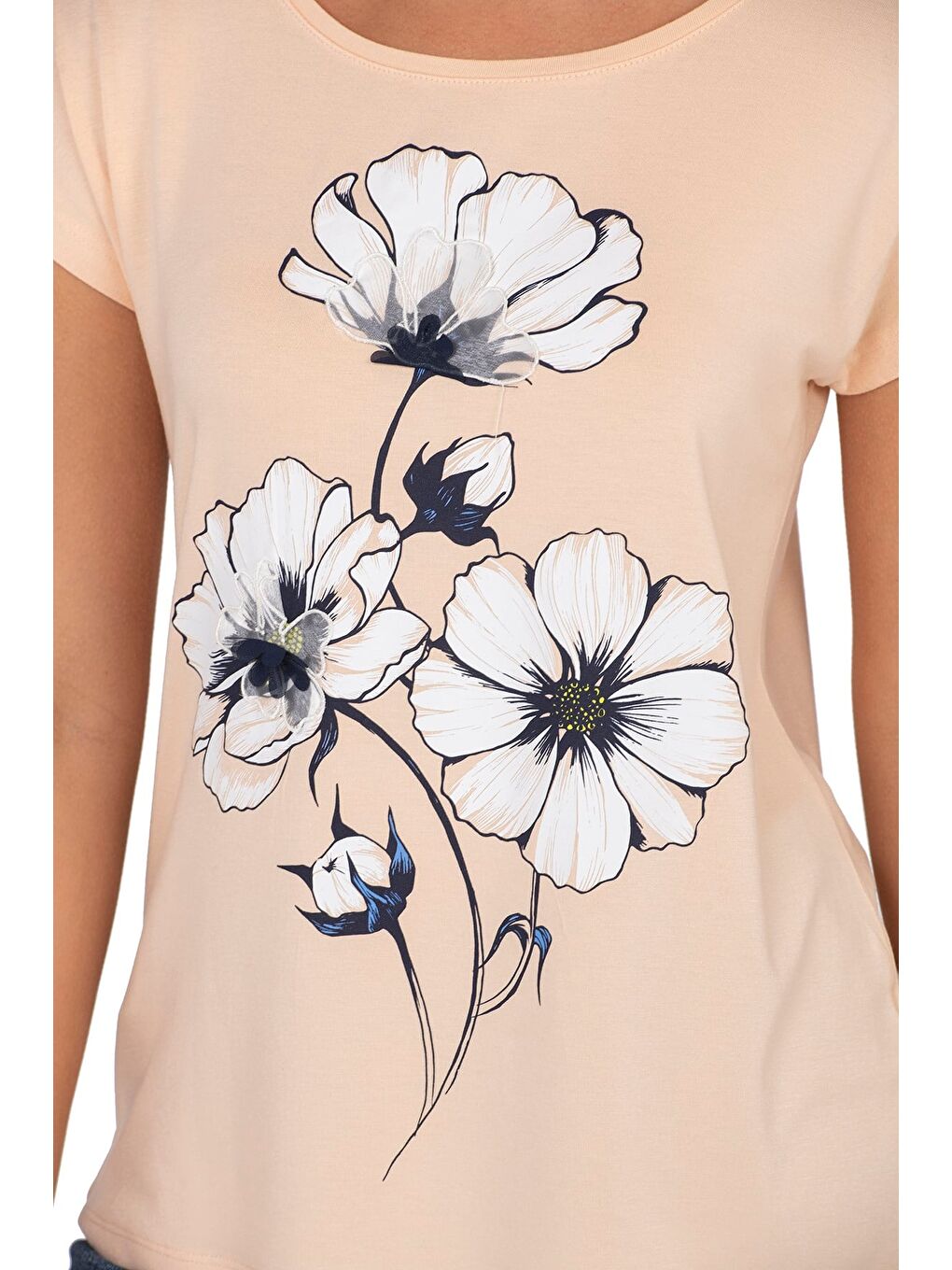 Pembe Kadın Viskon Çiçek Desenli Kısa Kol Bluz | Pudra 26533-1