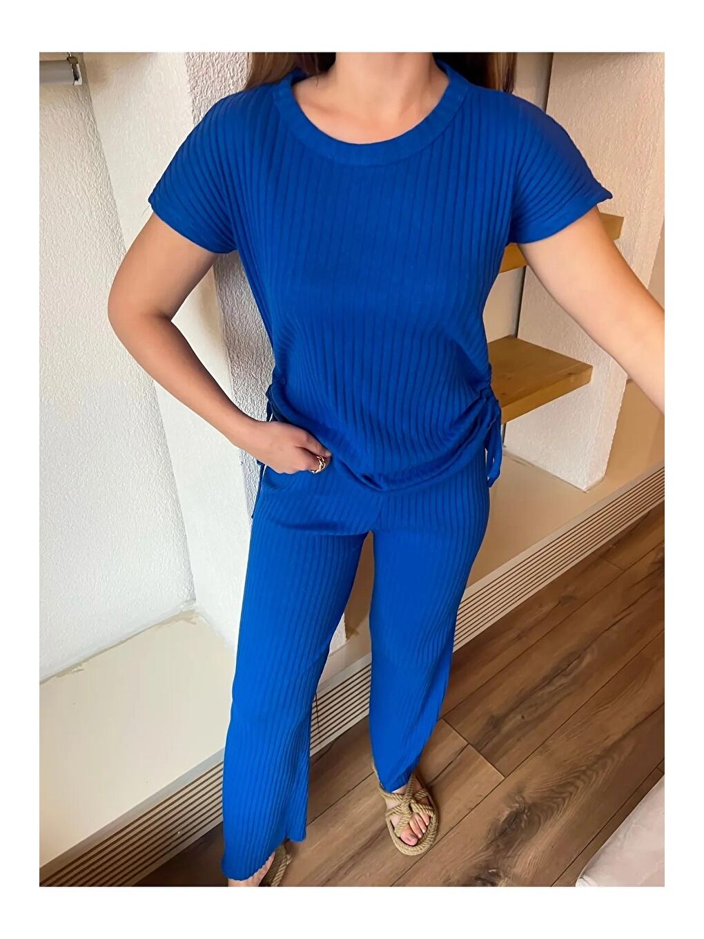 Mavi Kadın Yanları Büzgülü Kaşkorse Alt Üst Takım 60161020-3