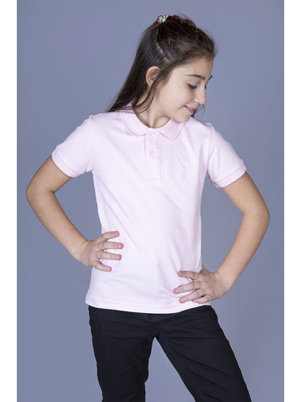 Pembe Kız Çocuk Polo Yaka Tişört-1