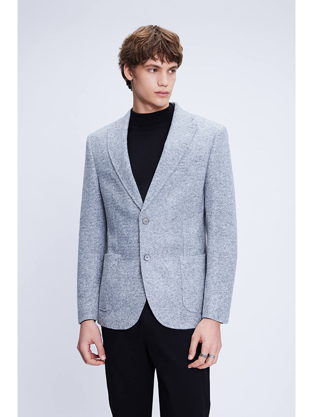 Gri Comfort Fit Mono Yaka Desenli Ceket