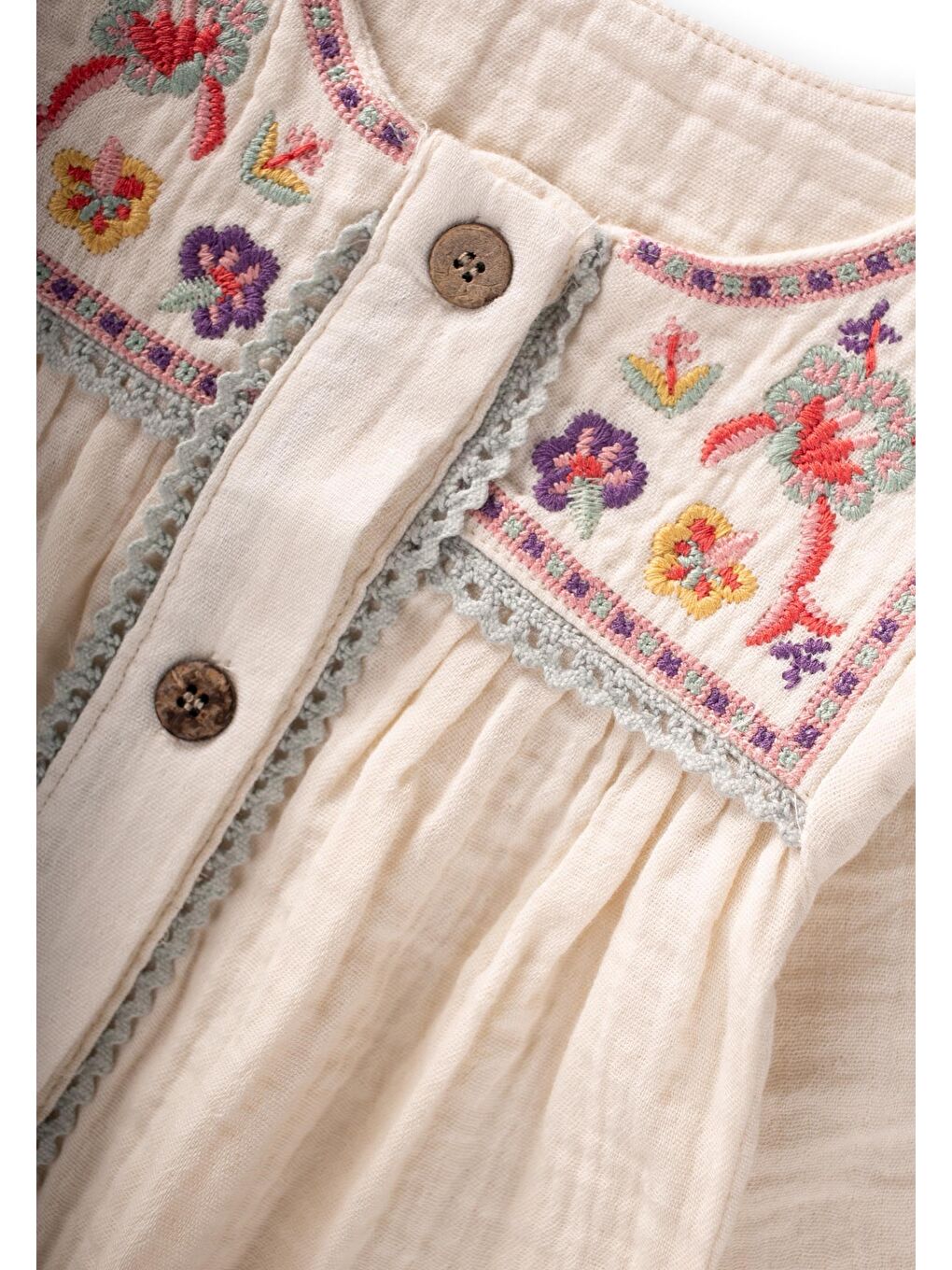 Ekru Müslin Nakışlı Tulum 0-3 Yaş Naturel-2