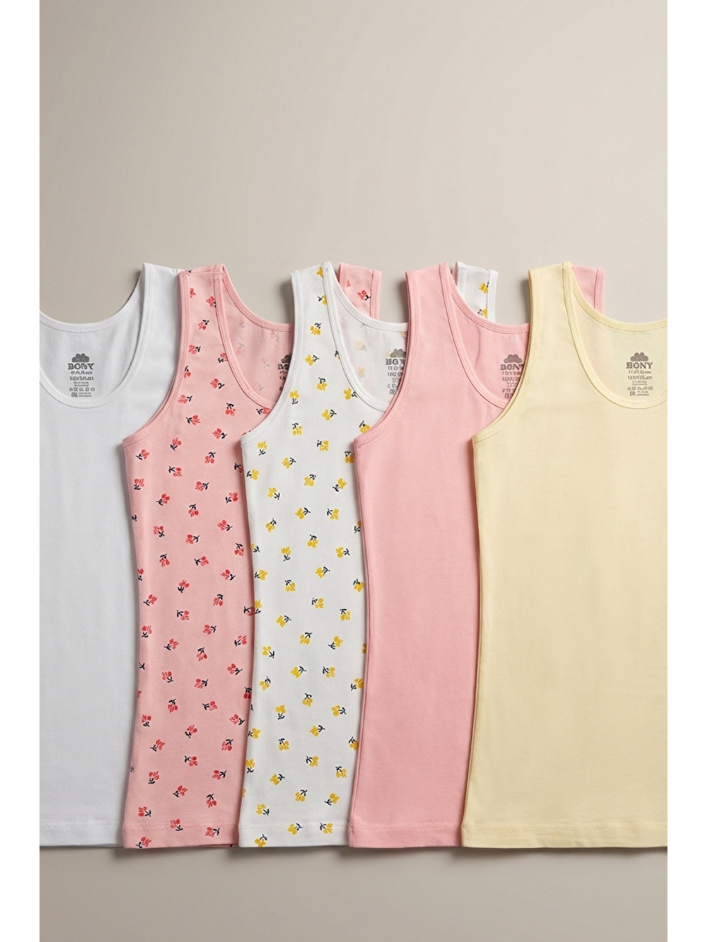 Karışık 5'Li Paket Kalın Askılı Kız Çocuk Atlet Çok Renkli-1