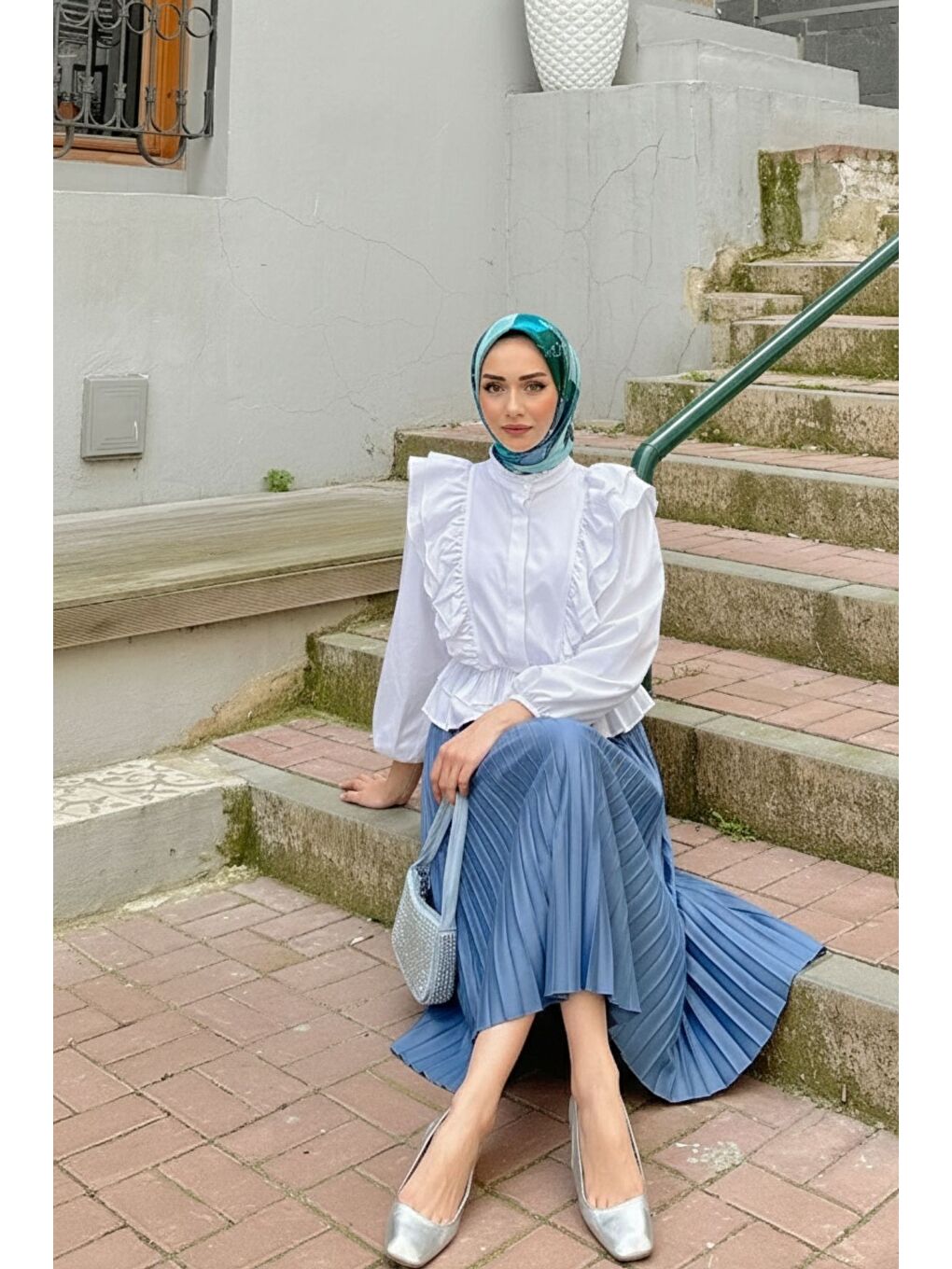 İndigo Kadın Piliseli Uzun Etek Mavi-4