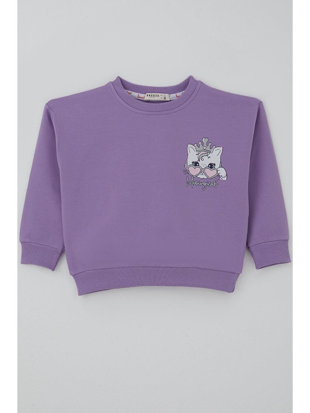 Kız Çocuk Sweatshirt Minik Taçlı Kedi Prenses Baskılı Sırt Baskı Detaylı Lila (1.5-5 Yaş)-3