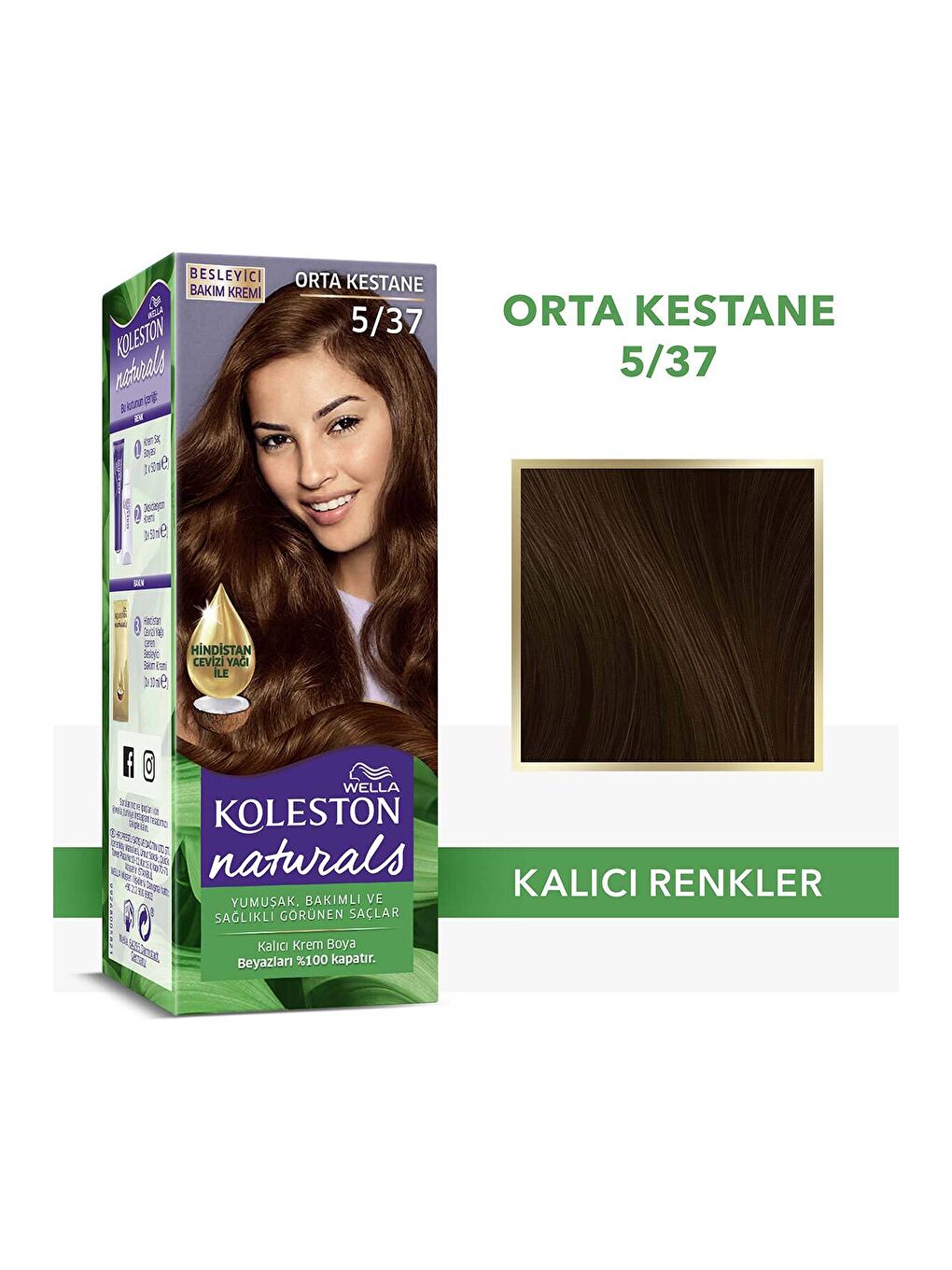 Wella Renksiz Koleston Naturals Saç Boyası 5/37 Orta Kestane