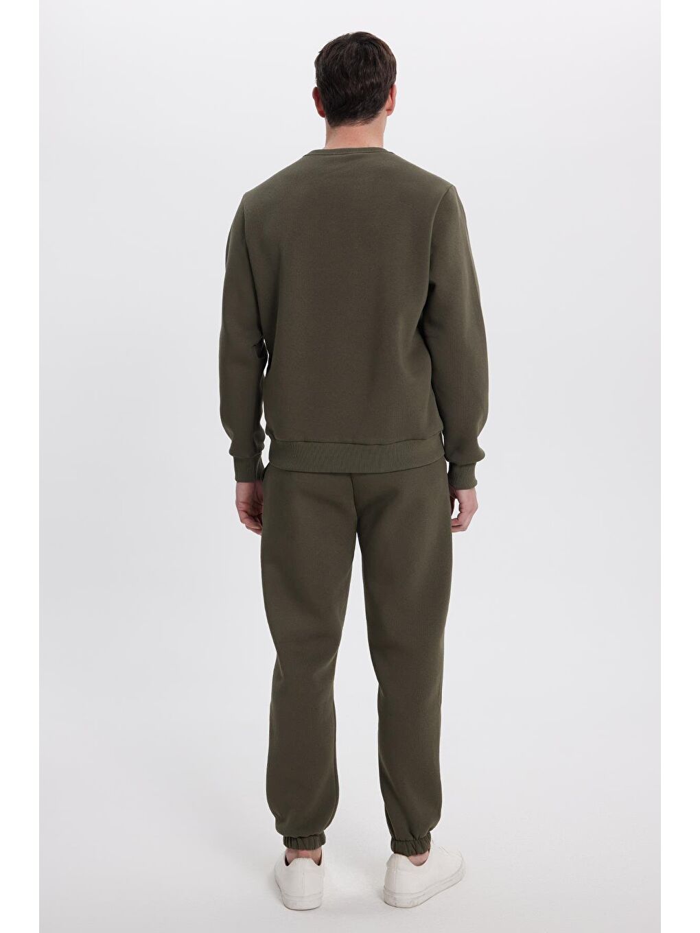 Erkek Relax Fit Pamuklu 3 İplik Yumuşak Dokulu İçi Polarlı Bisiklet Yaka Haki Eşofman Takımı-6