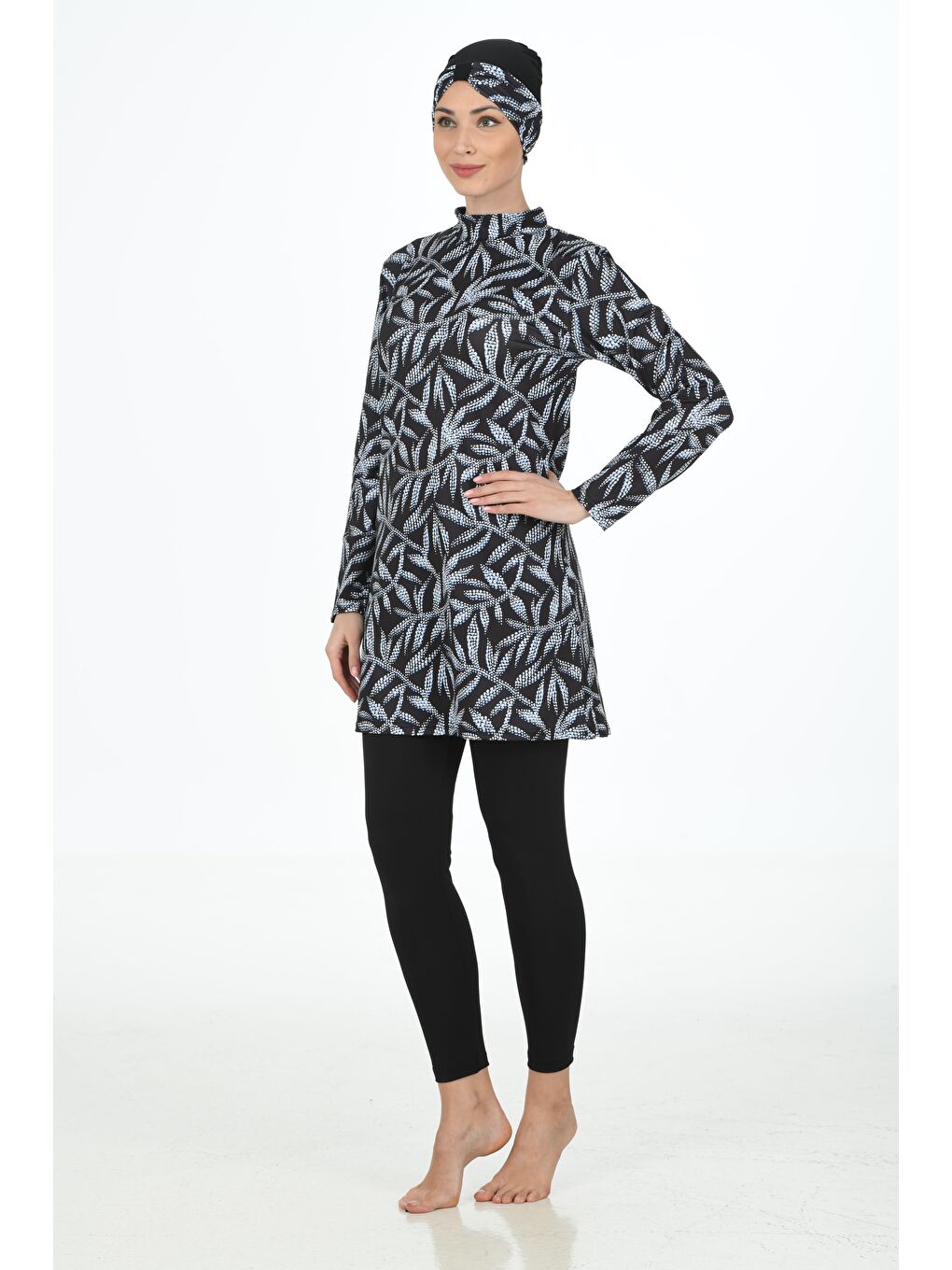 Lacivert Büyük Beden Tam Kapalı Elastanlı Tesettür Mayo 3304B