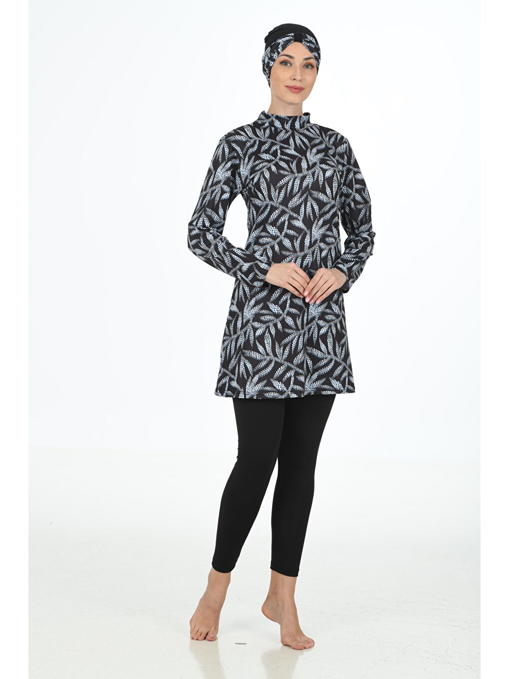 Lacivert Büyük Beden Tam Kapalı Elastanlı Tesettür Mayo 3304B-1