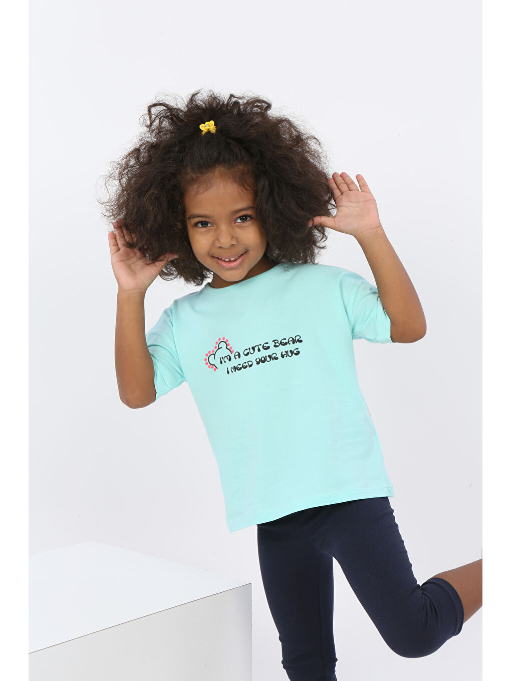 Yeşil Kız Çocuk Ayıcık Baskılı Tişört