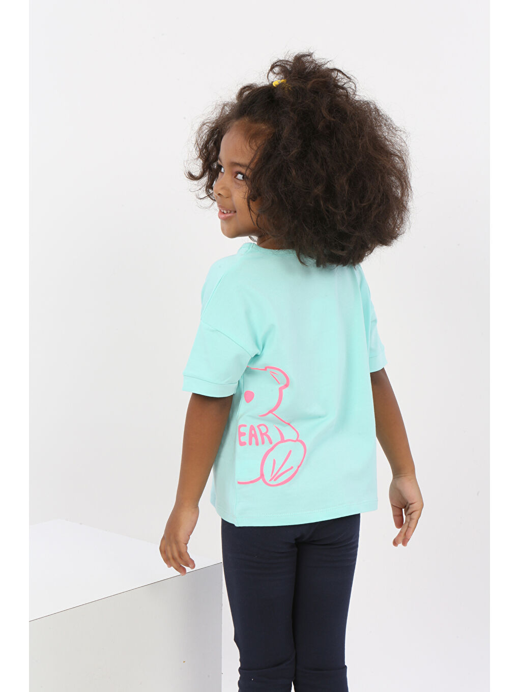 Yeşil Kız Çocuk Ayıcık Baskılı Tişört-1