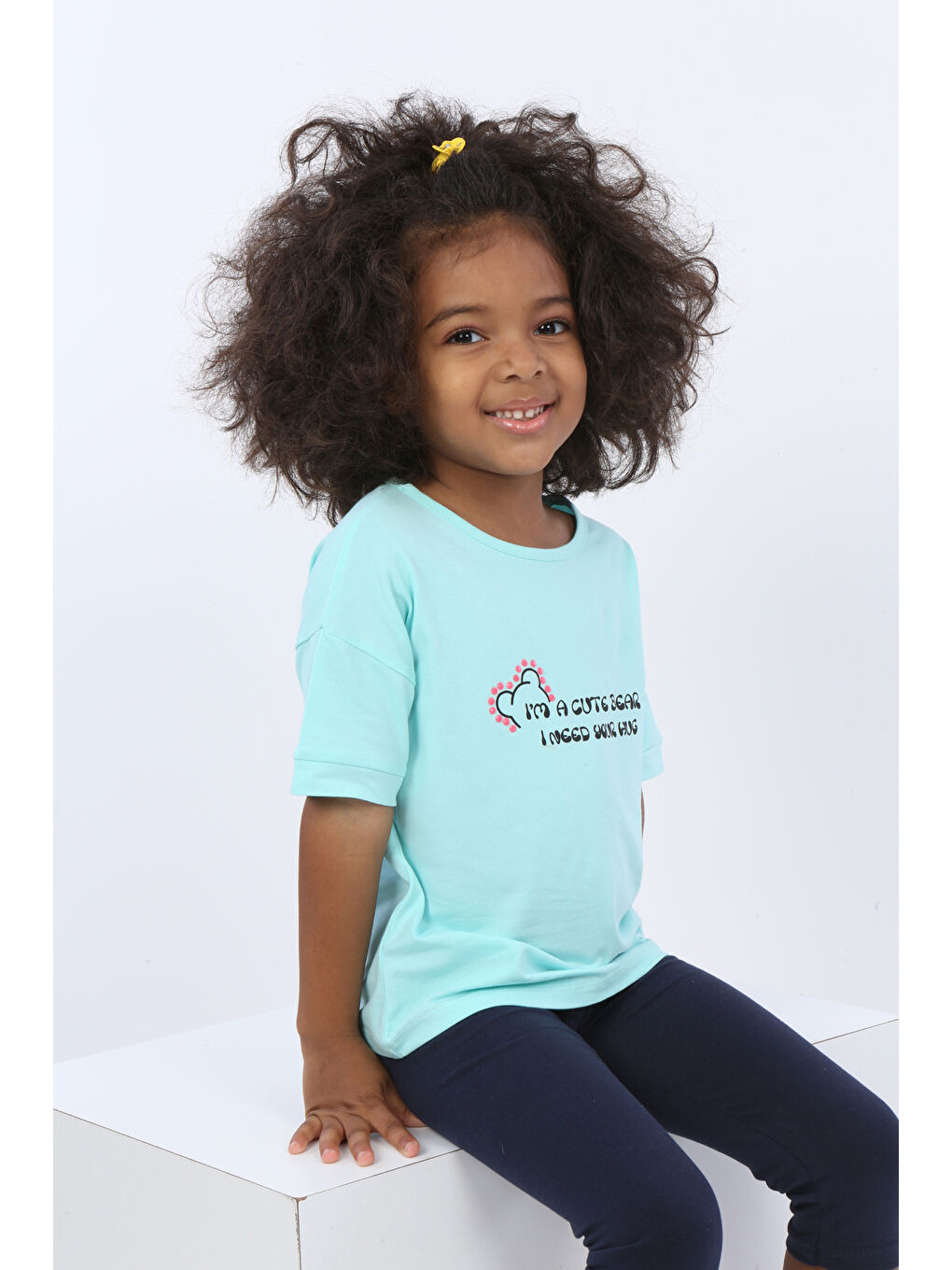Yeşil Kız Çocuk Ayıcık Baskılı Tişört-2