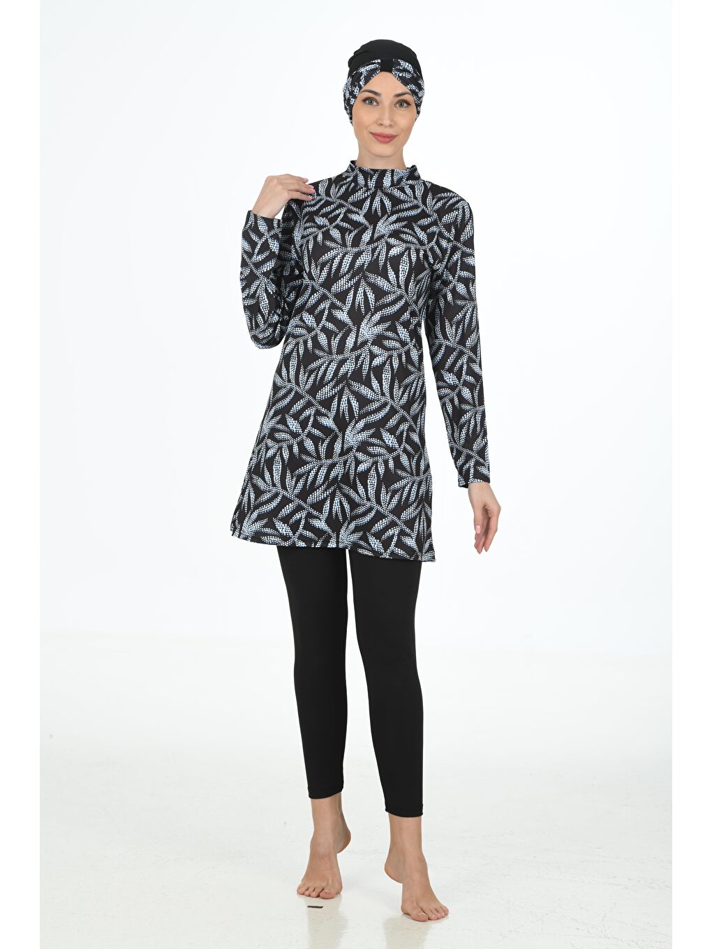 Lacivert Büyük Beden Tam Kapalı Elastanlı Tesettür Mayo 3304B-2