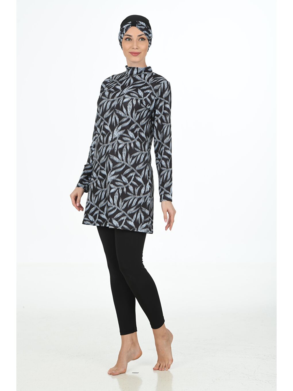 Lacivert Büyük Beden Tam Kapalı Elastanlı Tesettür Mayo 3304B-3