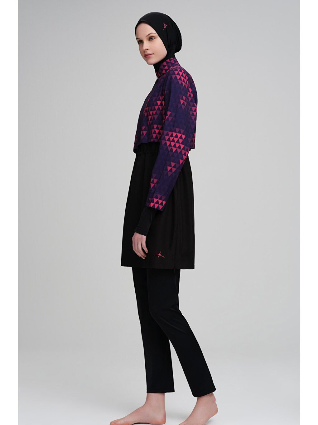 Esila Siyah Fuşya Jileli 5 Parça Tam Tesettür Mayo Takımı 2934-3