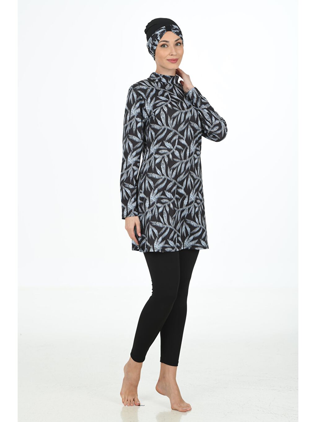 Lacivert Büyük Beden Tam Kapalı Elastanlı Tesettür Mayo 3304B-4