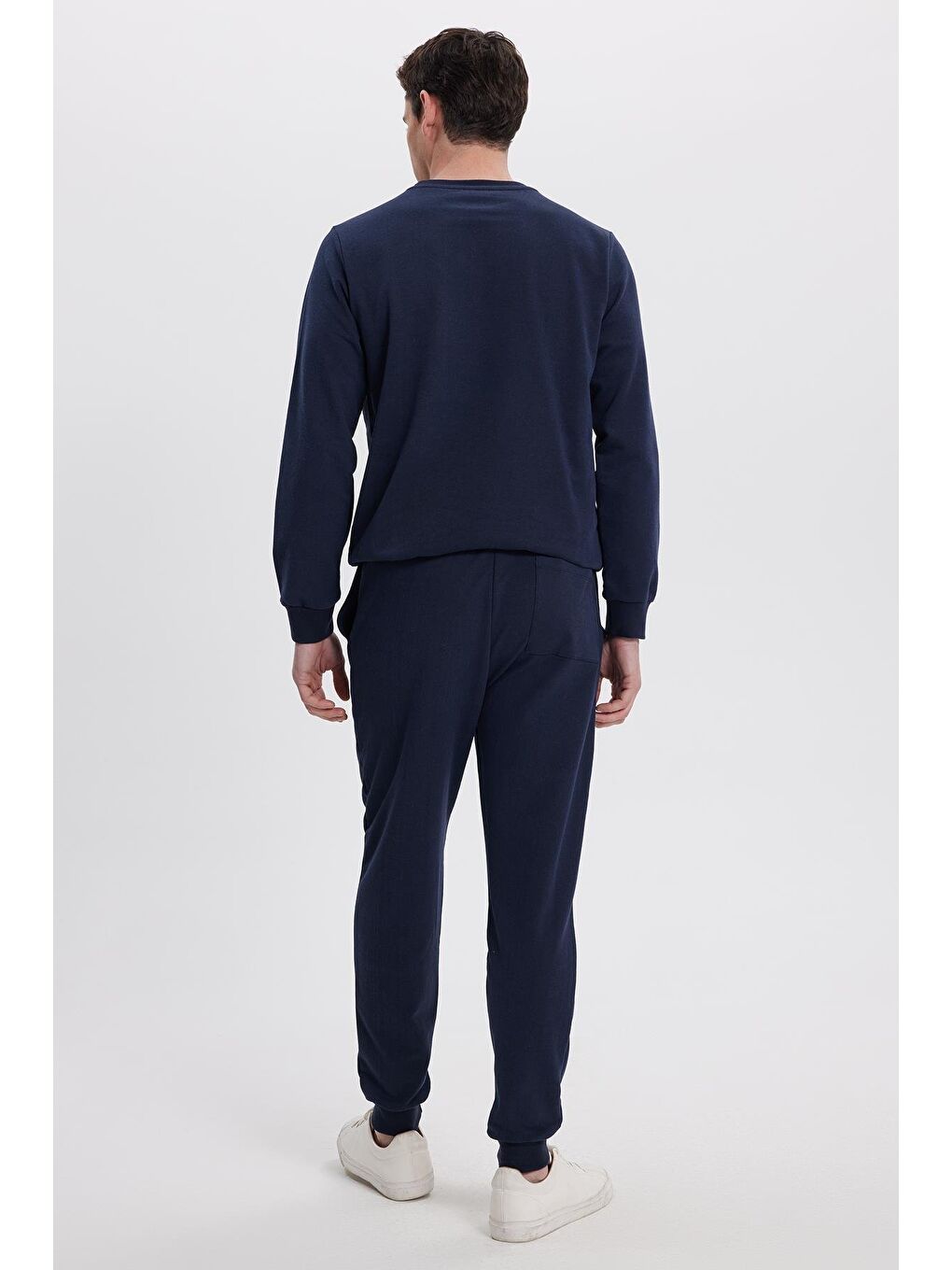Erkek Regular Fit Klasik Kesim Pamuklu 2 İplik Yumuşak Dokulu Bisiklet Yaka Lacivert Eşofman Takımı-6